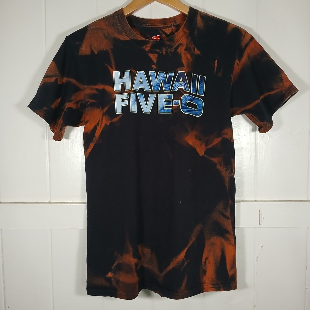 Hawaii Five-O T-Shirt Filmed in Hawaii Mens S Black Bleach Tie Dye Graphic Hanes